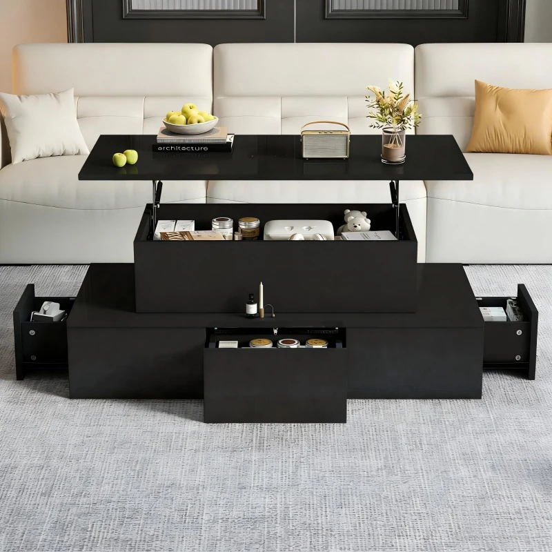 Sleek Lift-Top Coffee Table with Hydraulic Lift and App-Controlled LED Lighting, Versatile Center Table with Hidden Storage, 39.5" L x 19.5" W x 15.5" H, Black