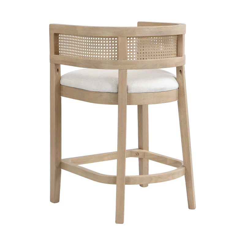 Rattan Upholstered Arm Counter Stools with U‑shaped backrest, Kitchen Island Stools with Foam Seat, 21'' L x 21'' W x 33.5'' H, Beige+Natural Ash