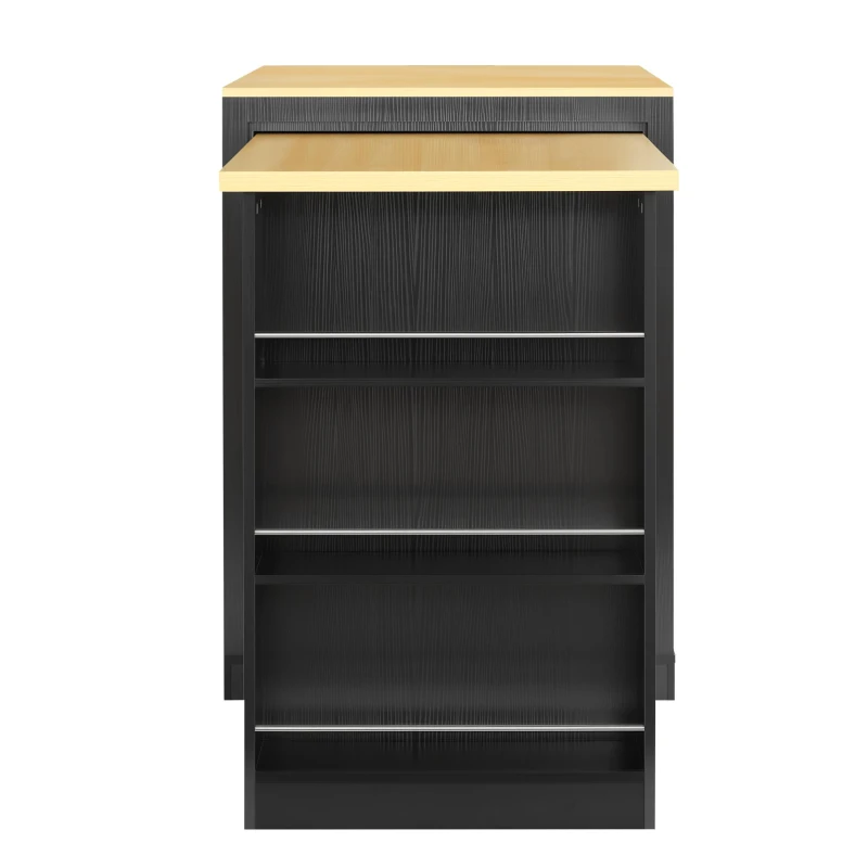 Practical Bar Table with Extendable Rolling Foldable Top, Solid Kitchen Island with Double-Sided Drawers, 82.5" L x 27.5" W x 38.5" H, Black+Natural