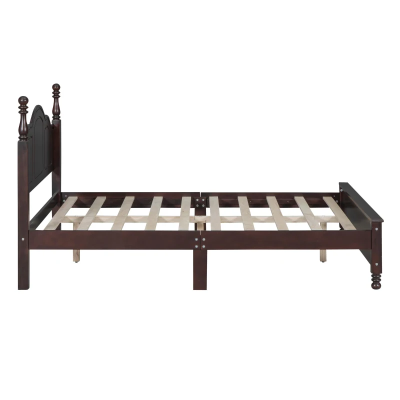 Full Size Wood Platform Bed with Wood-finished Headboard, Dark Walnut Bed Frame with Pine and MDF Construction, 80'' L x 56'' W x 43.5'' H, Walnut