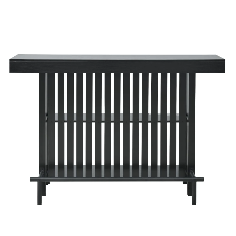 3-In-1 Dining Table with Marble-Grain MDF Top, Space-Saving Bar Table with Metal Footrest, 63" L x 15.5" W x 41" H, Black