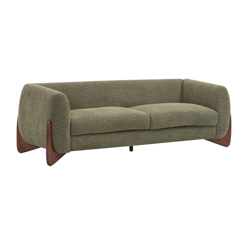 Plush Oversized Lounge Sofa with Removable Seat Cushions, Bouclé Sherpa Sofa with Wedge Feet, 82.5'' L x 32'' W x 27'' H, Olive Green