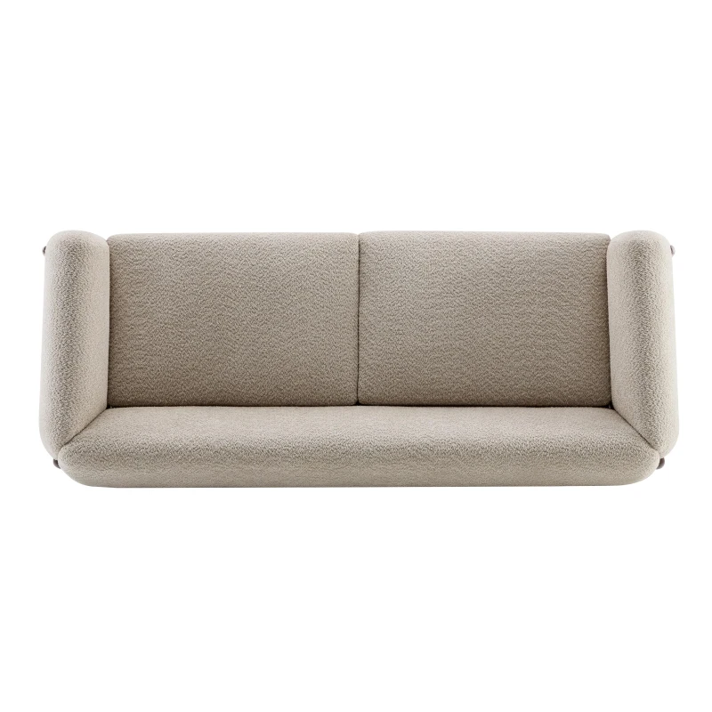 Bouclé Sherpa Sofa with Removable Seat Cushions and Spring Support, Upholstered Lounge Sofa with Wood Legs, 82.5'' L x 32'' W x 27'' H, Almond