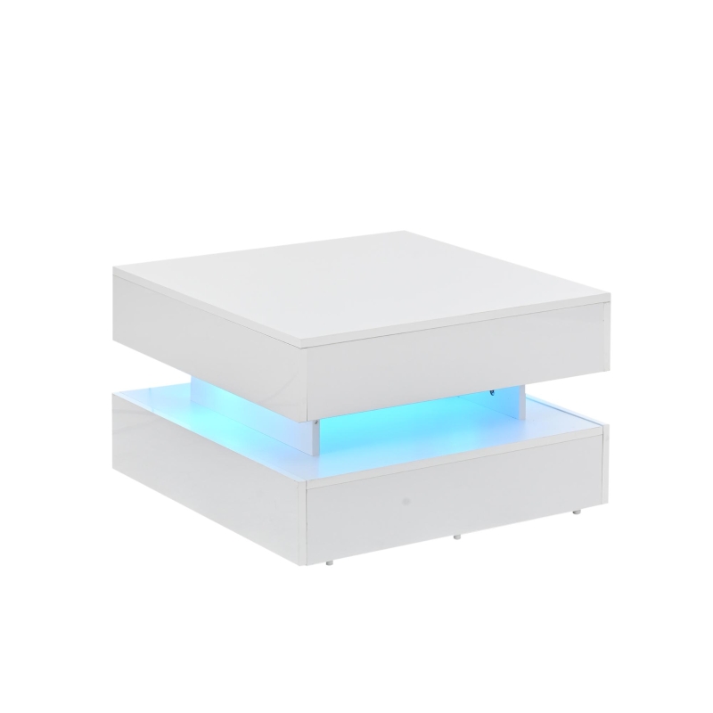 Lift-Top Coffee Table with App-Controlled LED Lighting and Liftable Top, Compact Center Table with 2 Drawers, 25.5" L x 25.5" W x 15" H, White