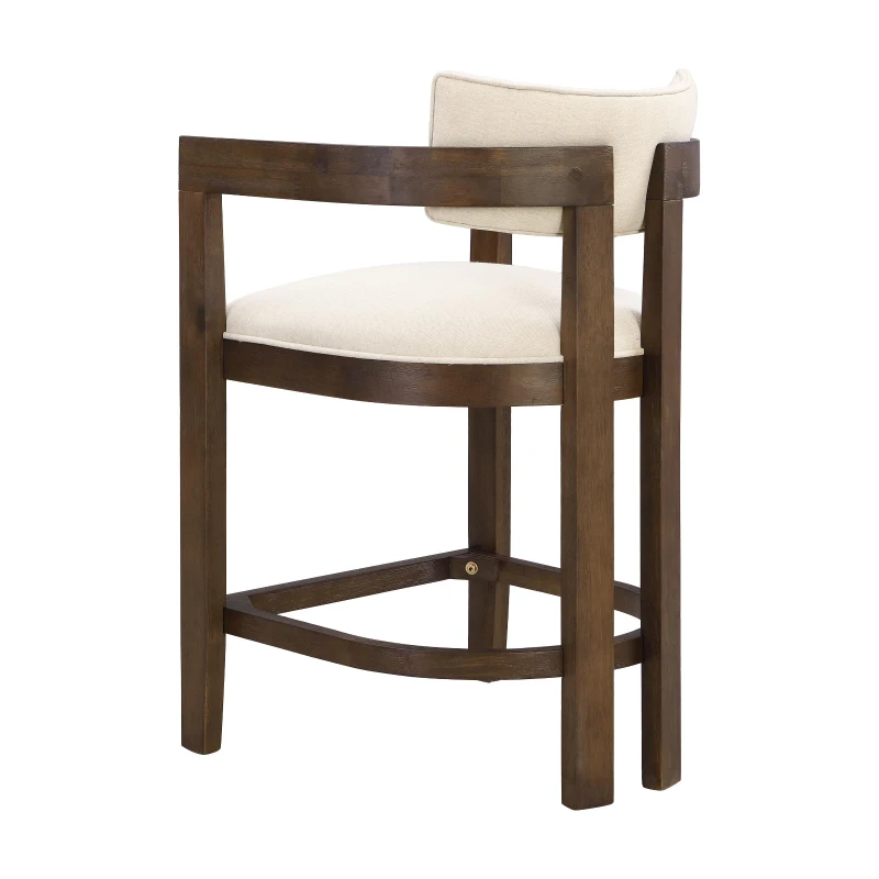 Counter-Height Bar Stools with Curved Solid-Wood Backrest, Upholstered Kitchen Stools with Wooden Legs, 22.5'' L x 24'' W x 36'' H, Beige+Walnut