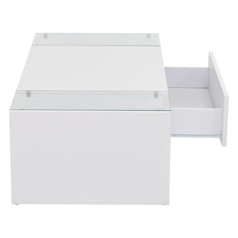 High-Gloss Coffee Table with Tempered Glass Storage, Compact Center Table with Semi-Open Shelf, 39.5″ L x 19.5″ W x 12″ H, White