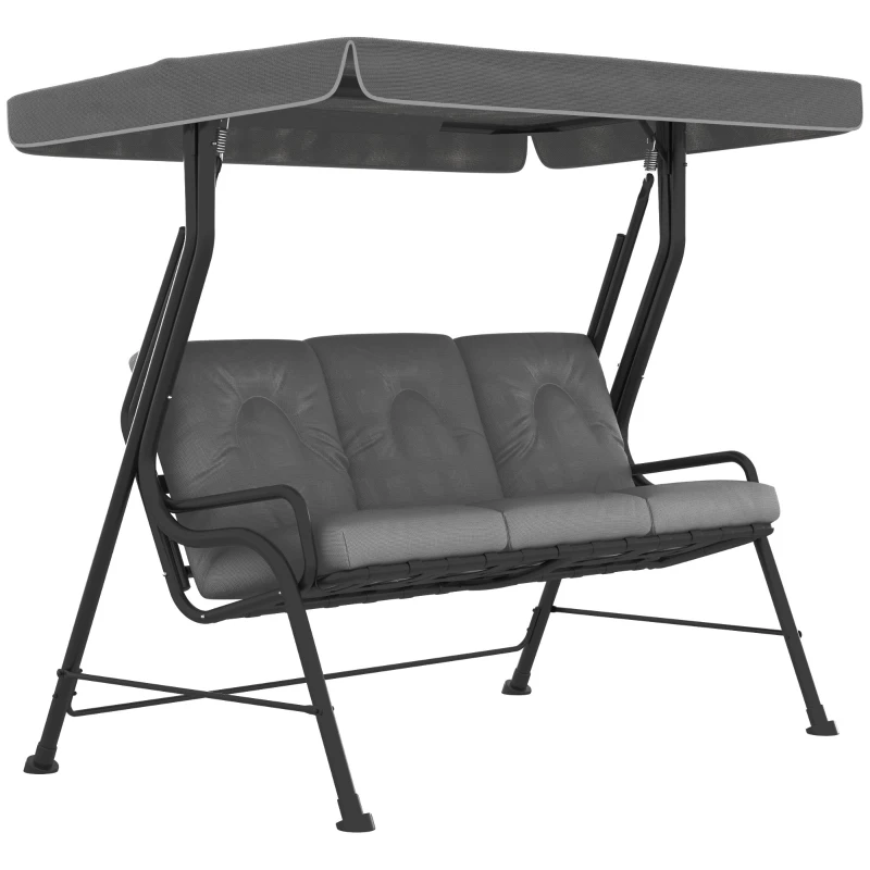 Outsunny 3-Person Patio Swing Chair with Canopy 3 Seater Porch Swing for Garden, Backyard, Poolside, Light Grey