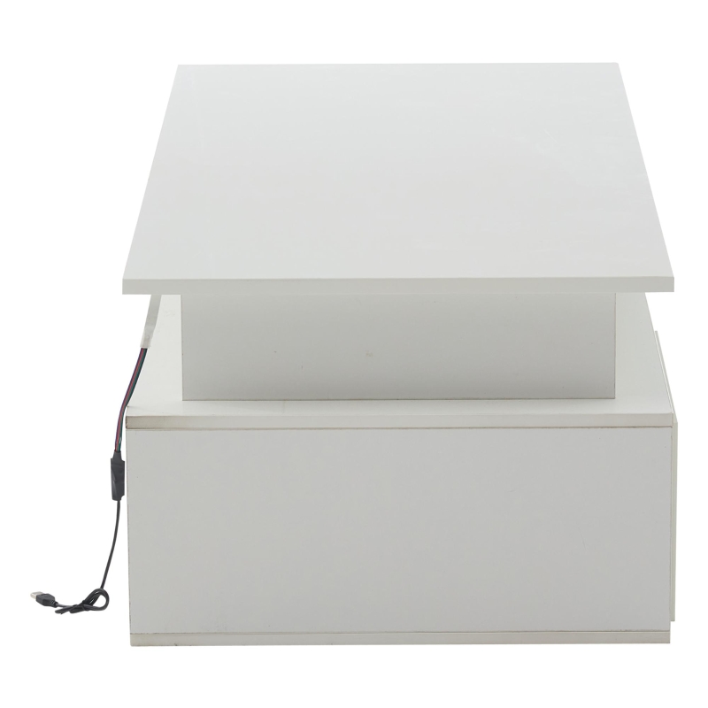 High-Gloss LED Coffee Table with App-Controlled Colour Light Strip, Functional Center Table with Open Storage, 39.5" L x 19.5" W x 13.5" H, White