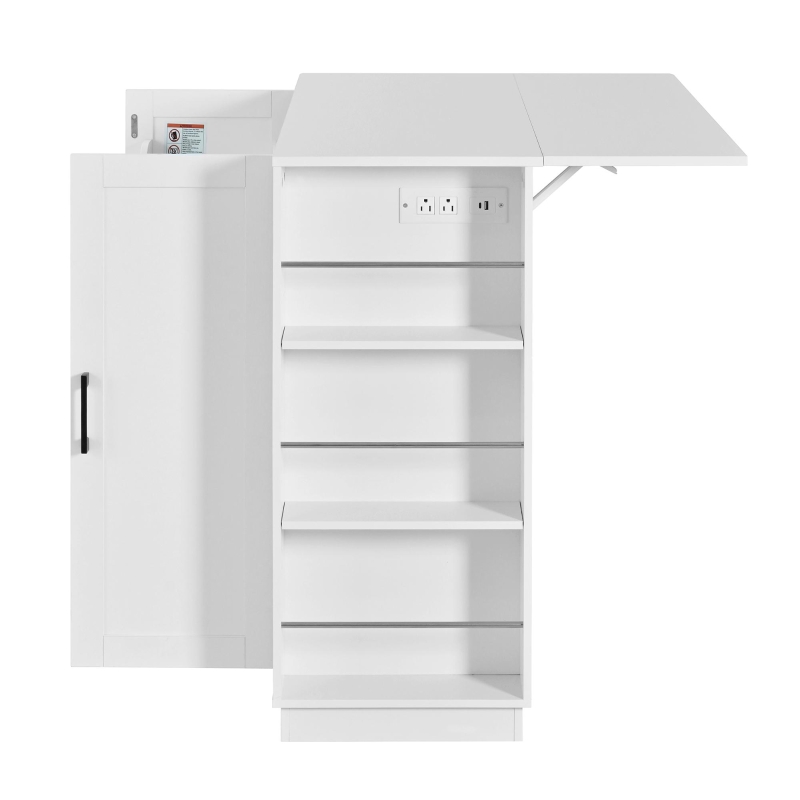 Counter-Height Kitchen Island with Built-In Power Outlet, Versatile Center Island with Wine Stemware Holder, 47" L x 15.5" W x 34.5" H, White