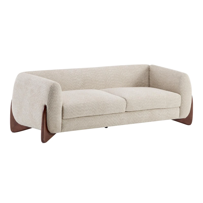 Bouclé Sherpa Sofa with Removable Seat Cushions and Spring Support, Upholstered Lounge Sofa with Wood Legs, 82.5'' L x 32'' W x 27'' H, Almond