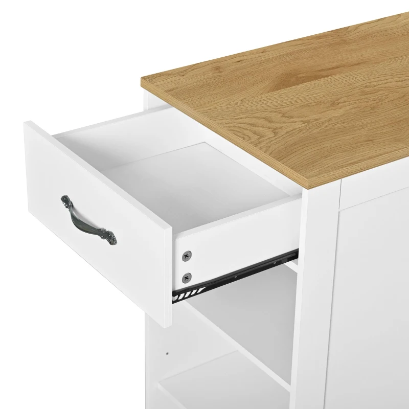 Modern Wine Bar Cabinet with Built-In Power Outlet, Versatile Sideboard with Adjustable Shelves, 47" L x 15.5" W x 34" H, White+Natural