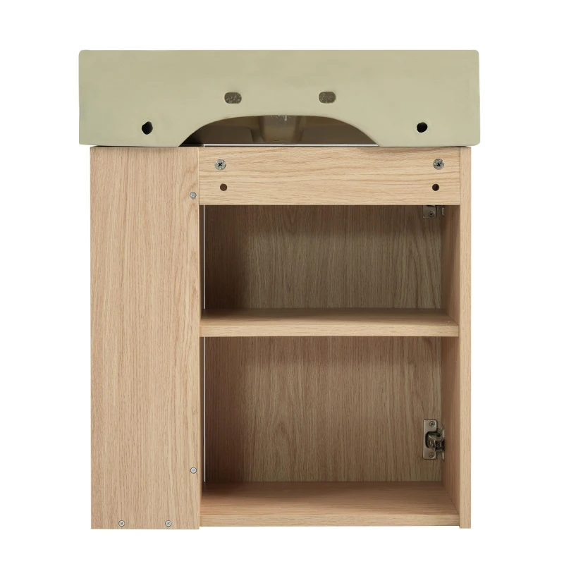 Modern Wall-Mounted Bathroom Vanity with Ceramic Basin, Space-Saving Floating Cabinet for Compact Bathrooms, 21.5'' L x 12'' W x 26.5'' H, Wood