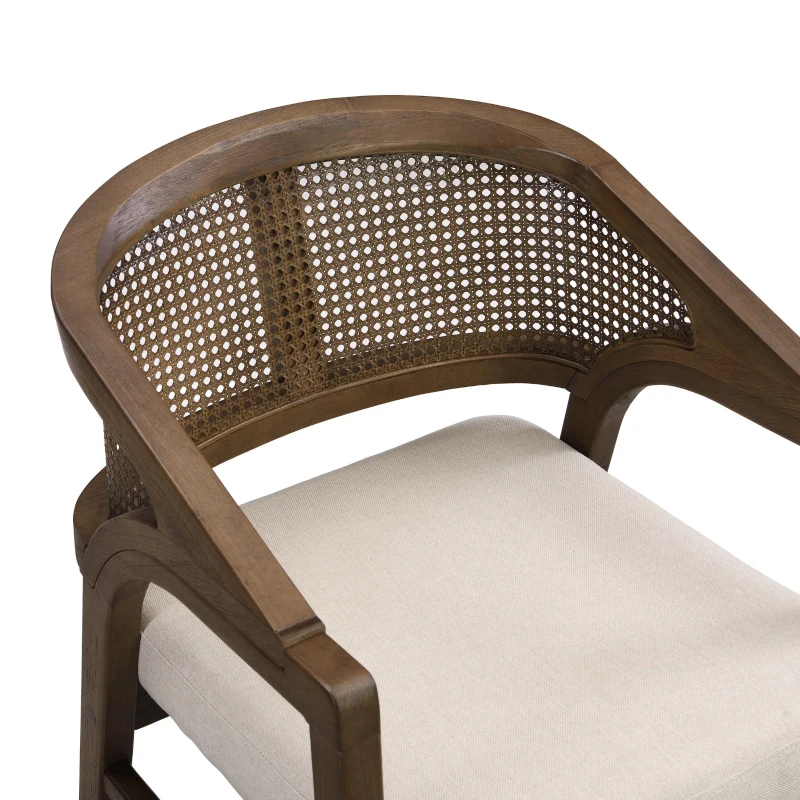Wooden Frame Dining Chairs with Ergonomic Curved Backrest, Modern Dining Seating with Upholstered Seat, 22'' L x 24.5'' W x 33.5'' H, Beige+Walnut