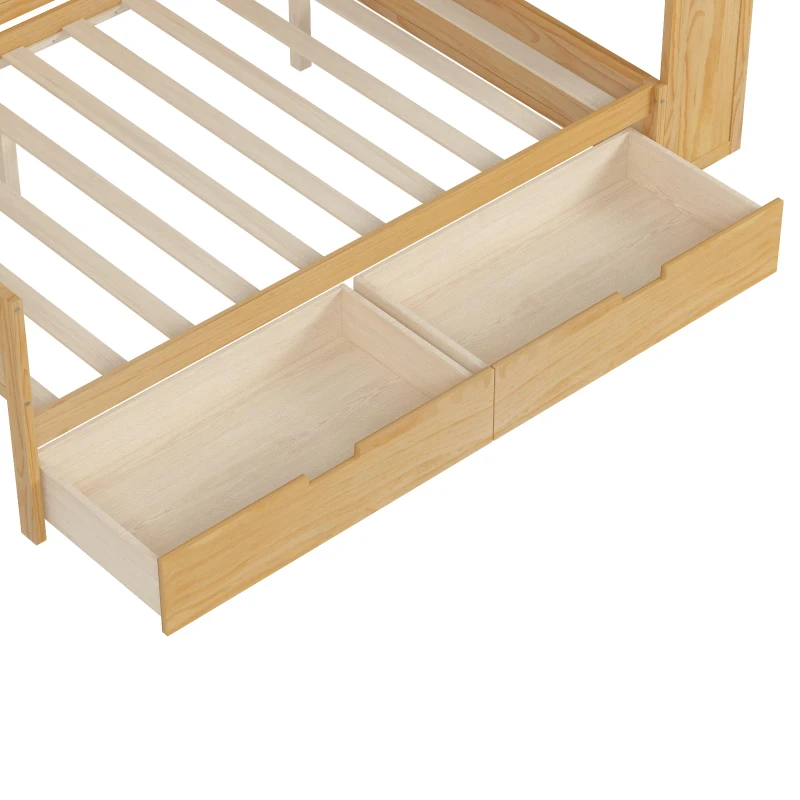 Wooden Full Size Daybed with Built-In Study Desk and 2 Storage Drawers, Space-Saving Guest Bed with Side Shelving, 91.5'' L x 65'' W x 45'' H, Natural