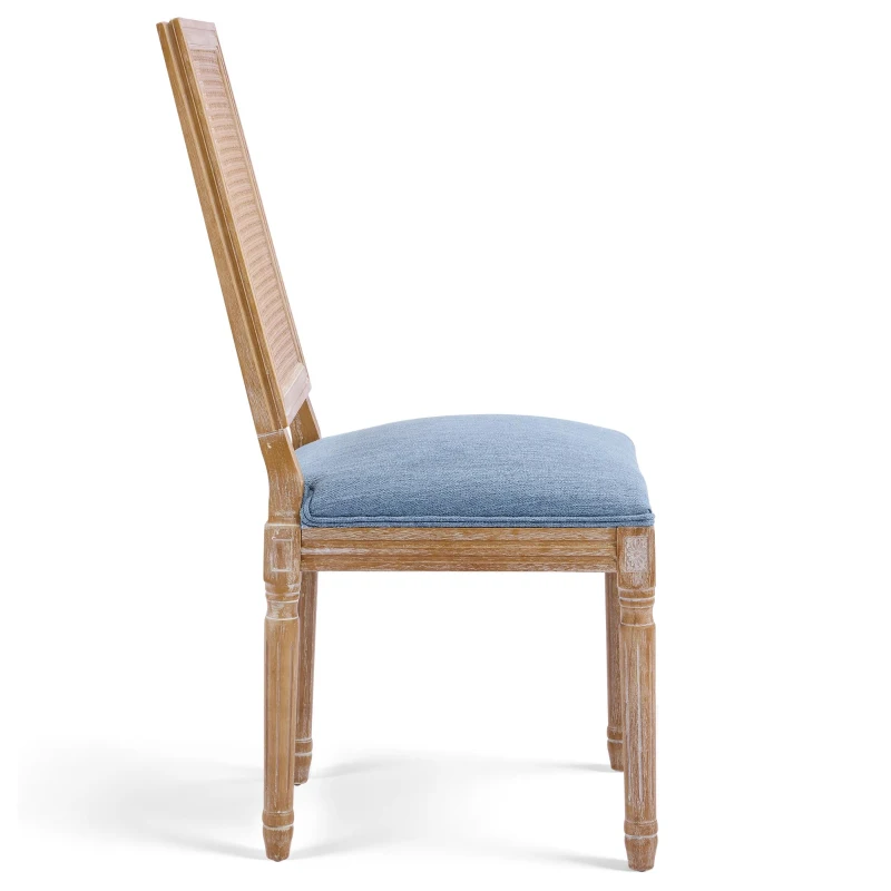 Set of 2 Dining Chairs with Eco-Friendly Rubberwood Frame, Upholstered Dining Seating with Slender Fluted Legs, 20'' L x 22'' W x 39.5'' H, Blue