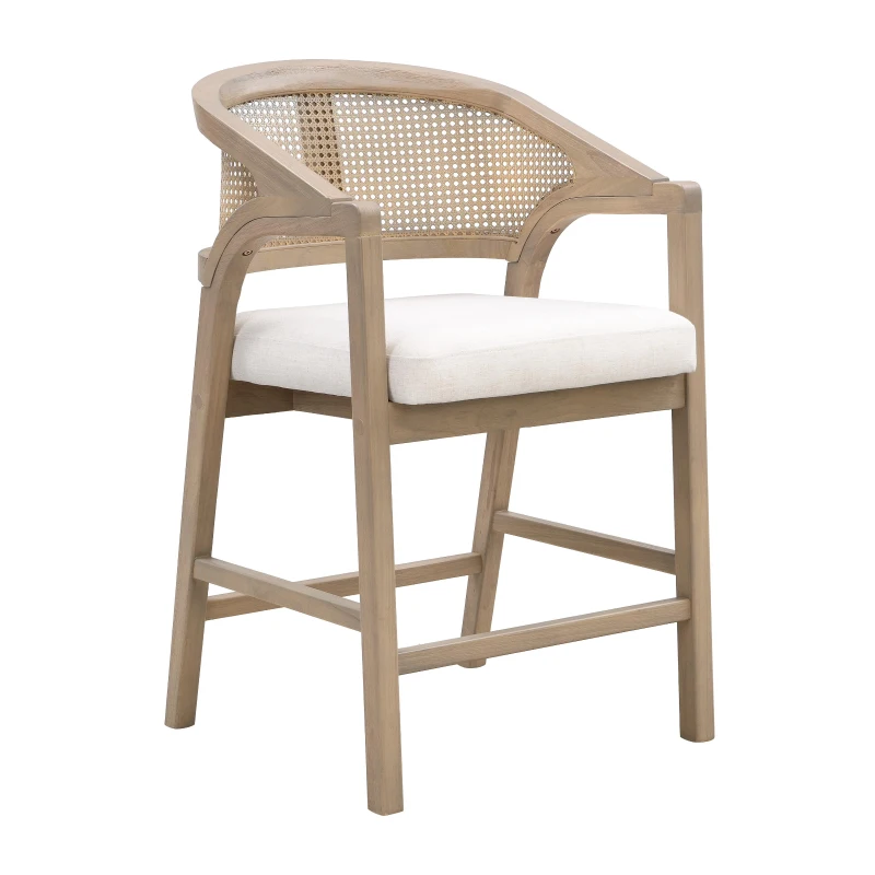 Set of 2 Wooden Counter Stools with Woven Rattan Back, Kitchen Island Stools for Contemporary Kitchens, 22'' L x 24.5'' W x 38'' H, Beige+Natural Ash