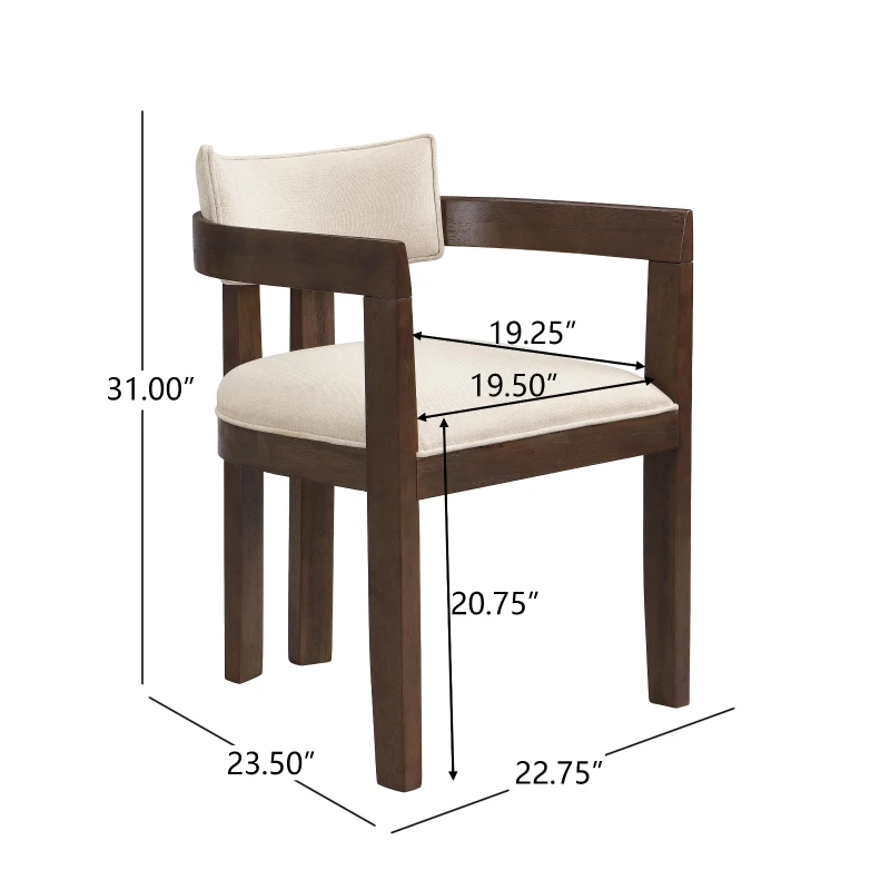 Set of 2 Dining Chairs with Armrests and Rubber Wood Frame, Walnut Dining Seating with Polyester Upholstery, 22.5'' L x 23.5'' W x 31'' H, Walnut
