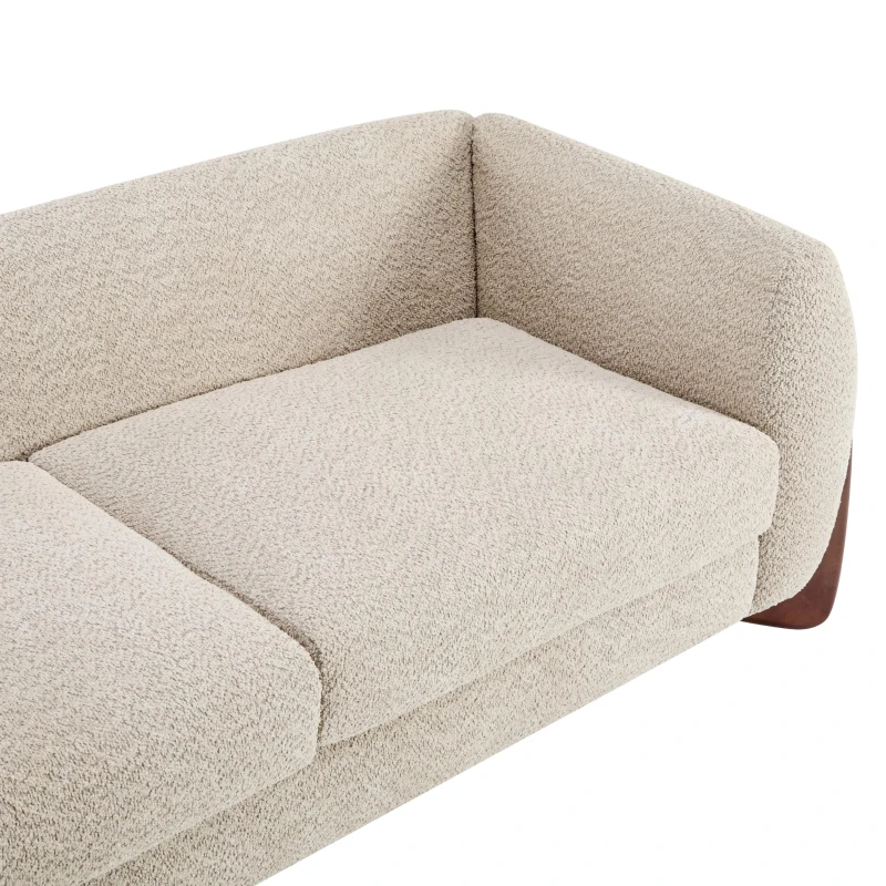 Bouclé Sherpa Sofa with Removable Seat Cushions and Spring Support, Upholstered Lounge Sofa with Wood Legs, 82.5'' L x 32'' W x 27'' H, Almond
