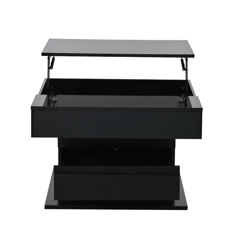 360° Rotating Lift-Top Coffee Table with Height-Adjustable Square Top, Modern Center Table with Hidden Storage, 27.5" L x 27.5" W x 17.5" H, Black