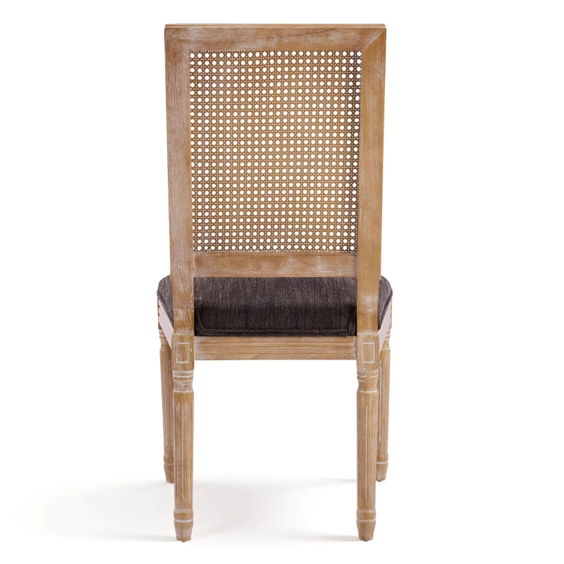 Set for 2 Dining Chairs with Rectangular Cane Backrest and Padded Seat, Cane Back Dining Seating with Fluted Legs, 20'' L x 22'' W x 39.5'' H, Brown