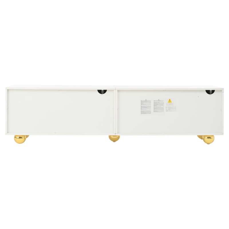 Cloud-Shaped TV Cabinet with 2 Cabinets (4 Doors) and 5 Support Legs, Spacious TV Stand with Ample Storage, 65" L x 15.5" W x 17.5" H, White
