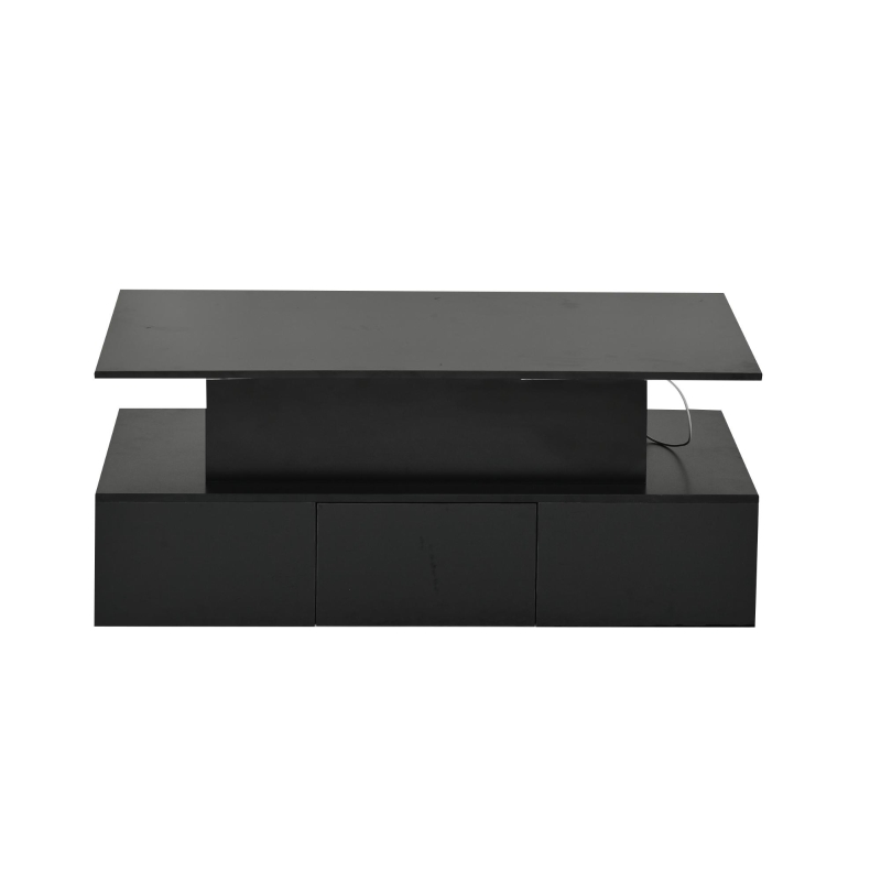 Sleek Lift-Top Coffee Table with Hydraulic Lift and App-Controlled LED Lighting, Versatile Center Table with Hidden Storage, 39.5" L x 19.5" W x 15.5" H, Black