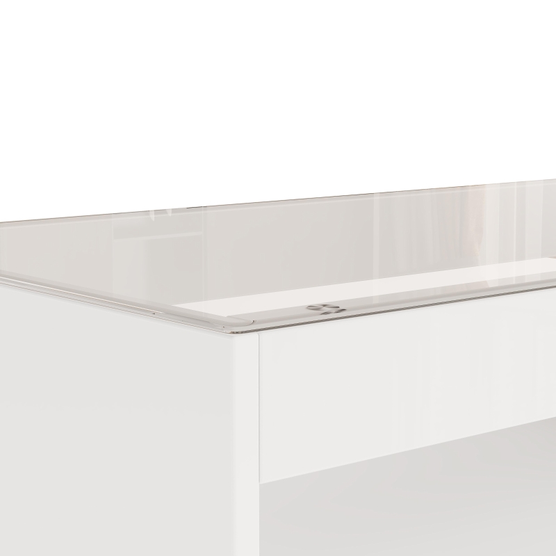 High-Gloss Coffee Table with App-Controlled RGB LED Strip, Spacious Center Table with Open Double-Layer Storage, 39.5" L x 19.5" W x 15.5" H, White