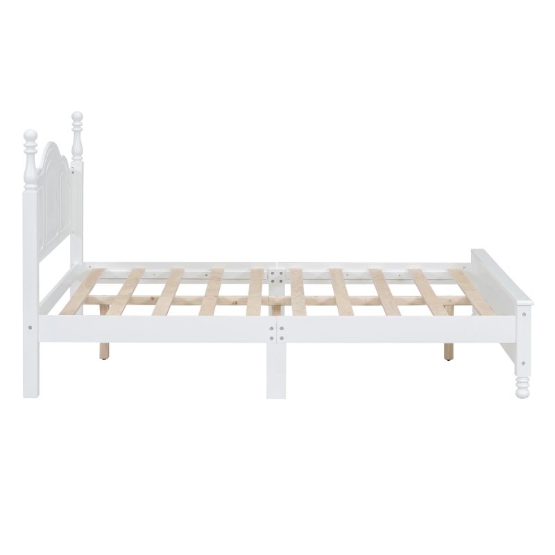 Full Size Wood Platform Bed with Wood-Finished Headboard, Retro-Style Bed Frame for Modern Condos, 80'' L x 56'' W x 43.5'' H, White