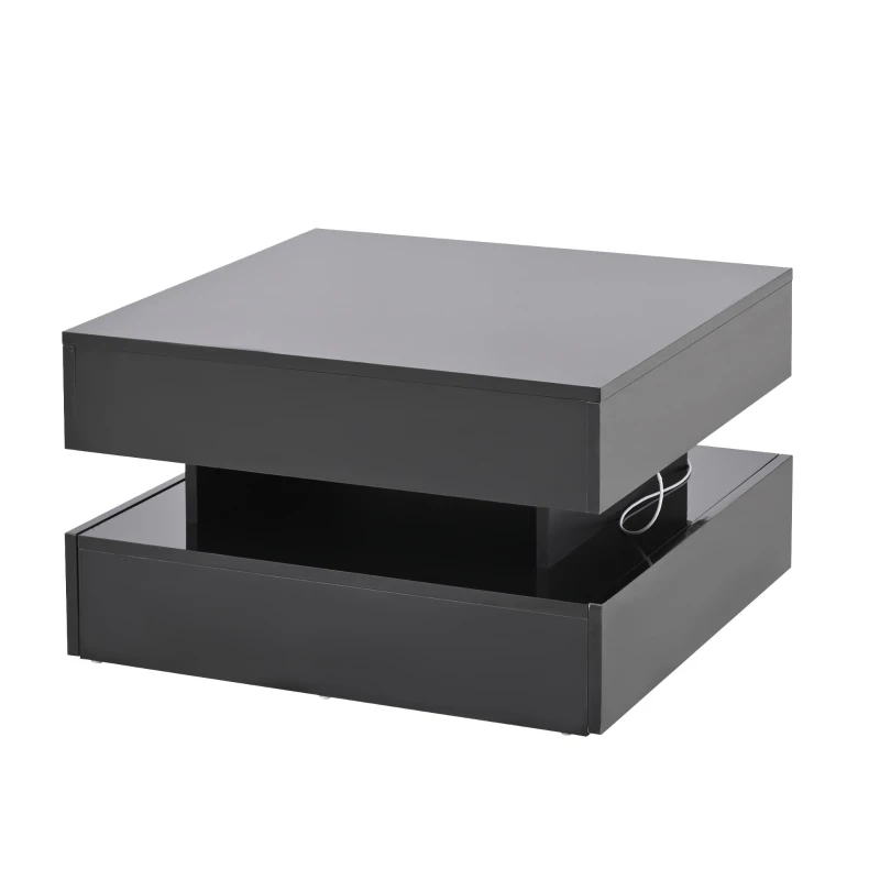 Lift-Top Coffee Table with App-Controlled LED Lighting and Liftable Top, Compact Center Table with 2 Drawers, 25.5" L x 25.5" W x 15" H, Black