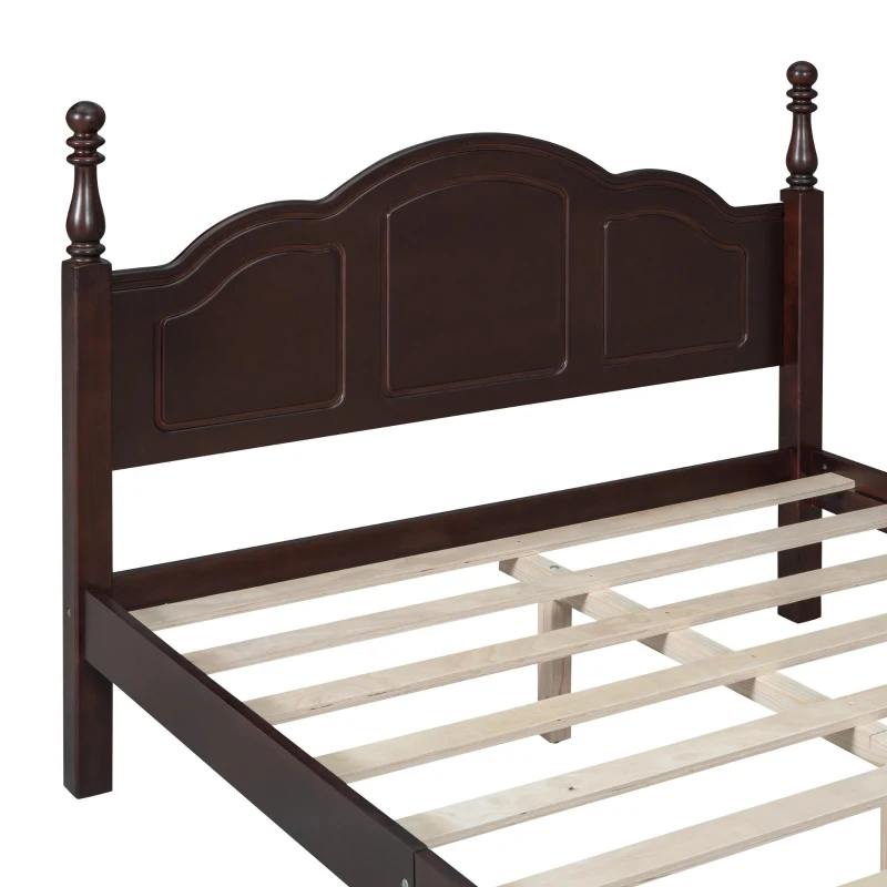 Full Size Wood Platform Bed with Wood-finished Headboard, Dark Walnut Bed Frame with Pine and MDF Construction, 80'' L x 56'' W x 43.5'' H, Walnut