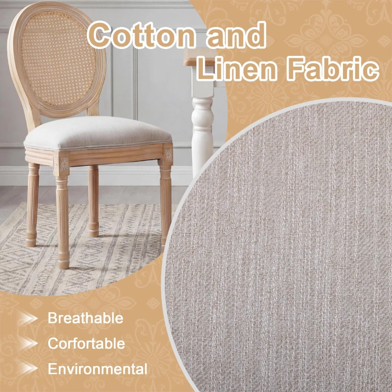 French Country-Inspired Dining Chair Set for 2 with Plush Upholstered Seats, Elegant Side Chair Set with Fluted Legs, 19" L x 22.5" W x 38" H, Beige
