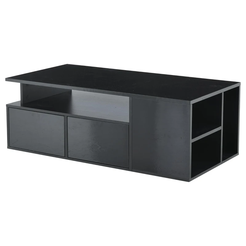 High-Gloss LED Coffee Table with App-Controlled Colour Light Strip, Functional Center Table with Open Storage, 39.5" L x 19.5" W x 13.5" H, Black