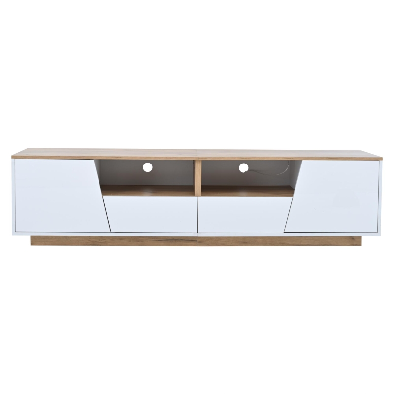 Stylish TV Cabinet with App-Controlled LED Lighting and High-Gloss Front, Freestanding TV Stand with 2 Drawers, 65" L x 15.5" W x 17.5" H, White