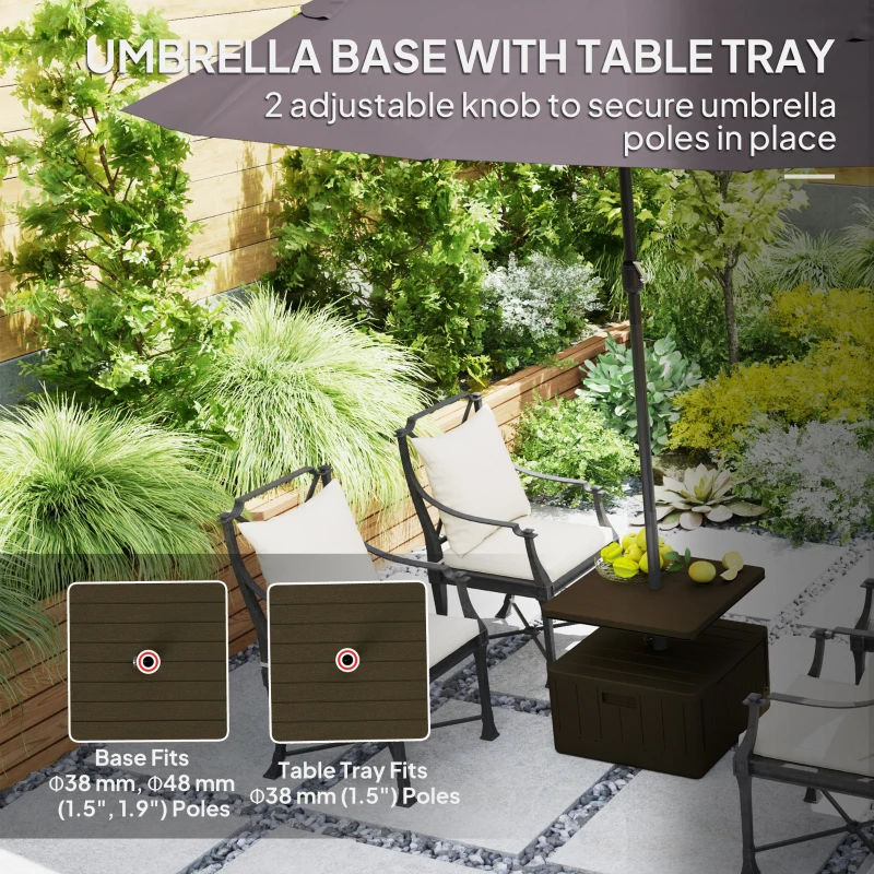 Outsunny Patio Umbrella Weighted Base with Table Tray, Heavy Duty Umbrella Base with Wheels Handles, Brown