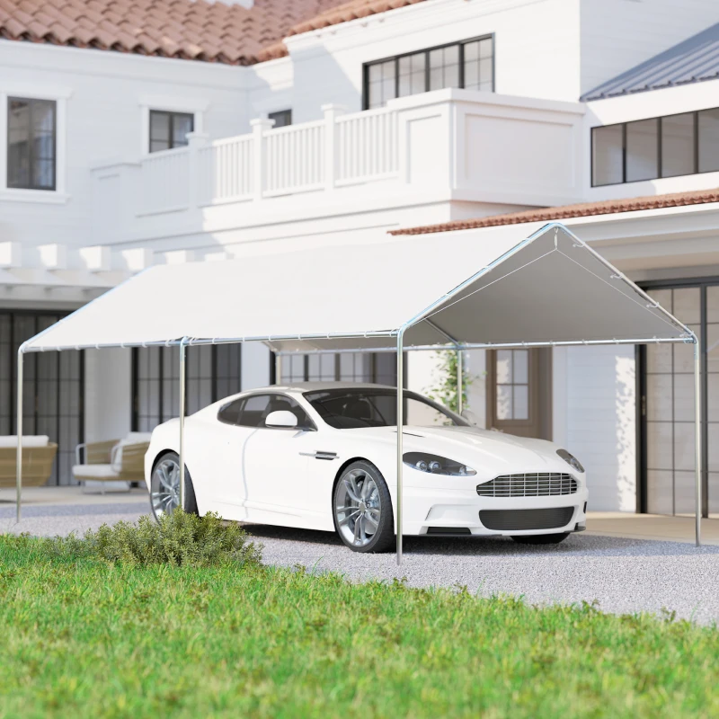Outsunny 9.6' x 19.5' Carport Heavy Duty Galvanized Car Canopy w/ Included Anchor Kit, 3 Reinforced Steel Cables, White