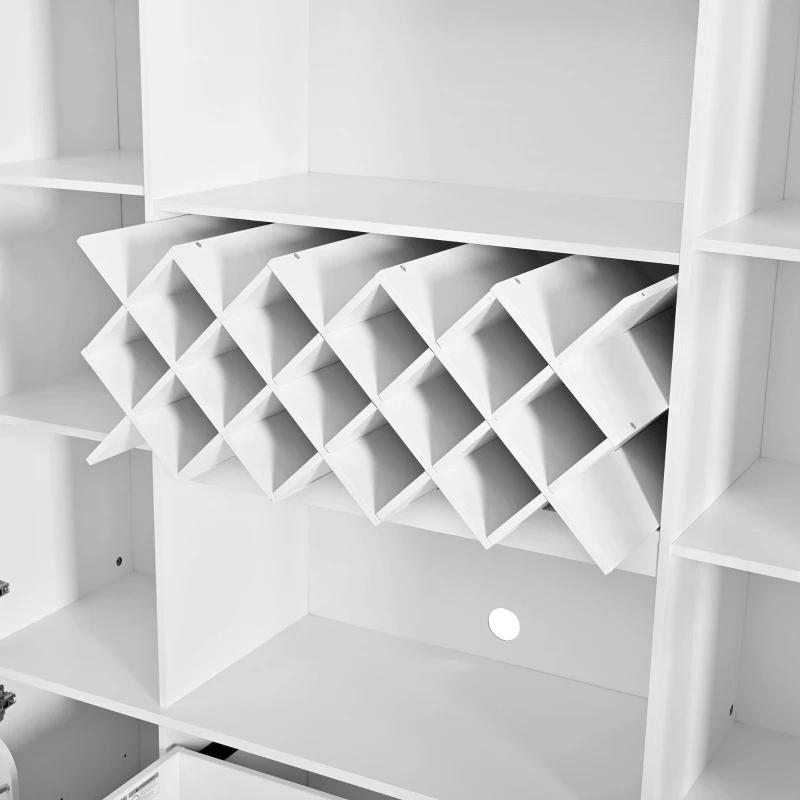 Tall Wine Cabinet with Wine Rack and Stemware Holder, 4-Door Storage Cabinet with Semi-Open Shelf, 52" L x 15.5" W x 74" H, White