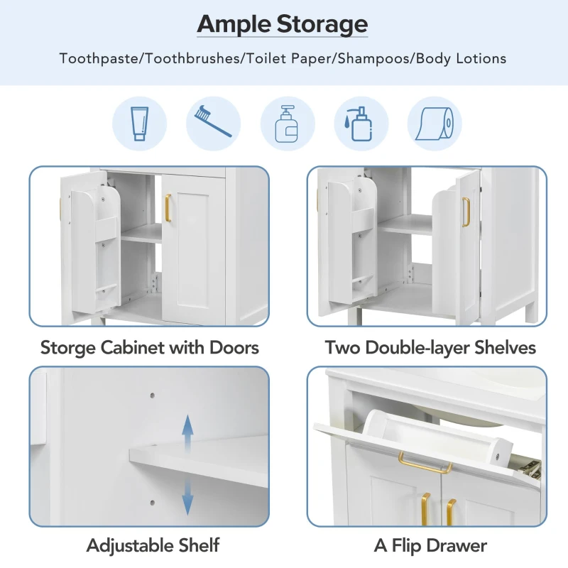 Modern Bathroom Vanity with 4 Doors, 2 Drawers and Adjustable Shelf, Freestanding Cabinet with Ceramic Sink, 48.5'' L x 18.5'' W x 34'' H, White