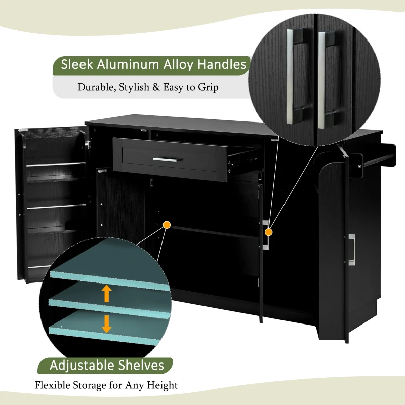 Practical Buffet Cabinet with 4 Doors and 1 Drawer, Spacious Sideboard with Adjustable Shelves, 54.5" L x 15.5" W x 33" H, Black