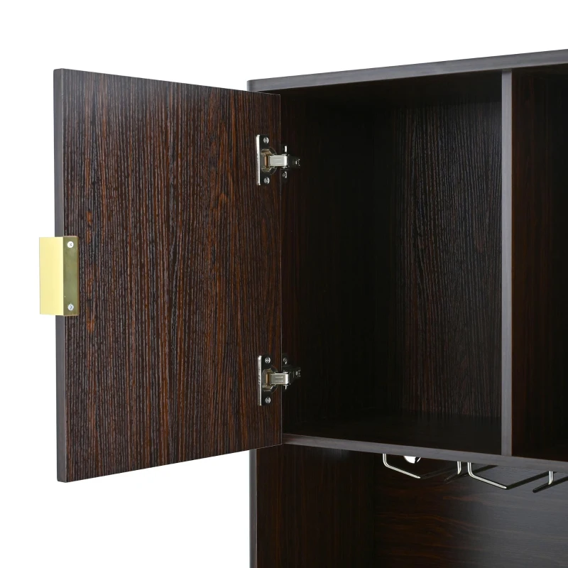High Bar Cabinet with Smart LED Lighting (App & Music-Sync), Spacious Storage Cabinet with 9-Bottle Wine Rack, 42" L x 12" W x 72" H, Walnut