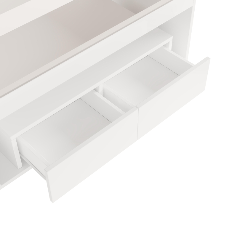 High-Gloss Coffee Table with App-Controlled RGB LED Strip, Spacious Center Table with Open Double-Layer Storage, 39.5" L x 19.5" W x 15.5" H, White