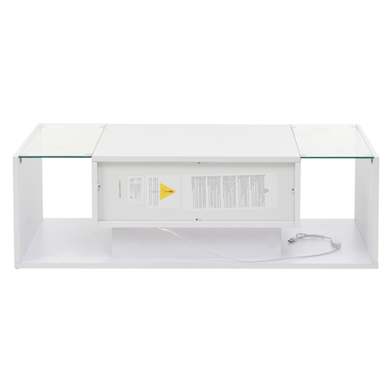High-Gloss Coffee Table with Tempered Glass Storage, Compact Center Table with Semi-Open Shelf, 39.5″ L x 19.5″ W x 12″ H, White