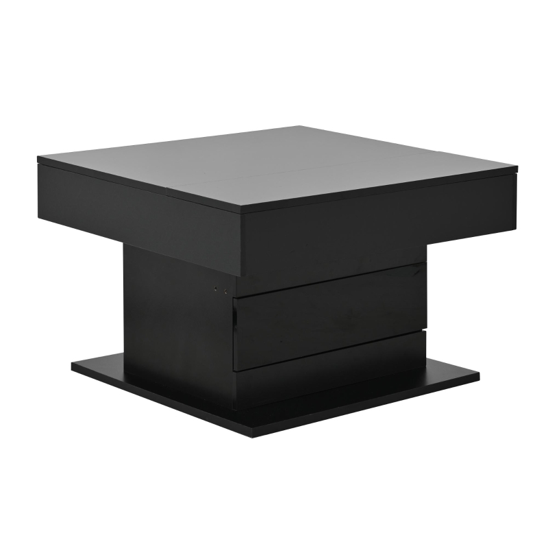 360° Rotating Lift-Top Coffee Table with Height-Adjustable Square Top, Modern Center Table with Hidden Storage, 27.5" L x 27.5" W x 17.5" H, Black