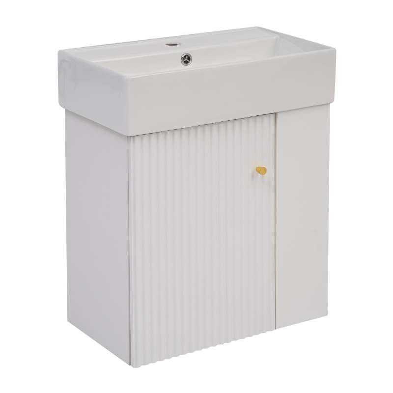 Modern Floating Bathroom Vanity with Ceramic Basin and Right Side Storage, Cabinet with Rose Gold Handle, 21.5" L x 12" W x 26.5" H, White