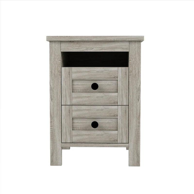 3-Piece Full Size Bedroom Set with Storage Headboard, Farmhouse Platform Bed Set with Charging Station, 83.5" L X 56.5" W X 40.5'' H, Antique Gray
