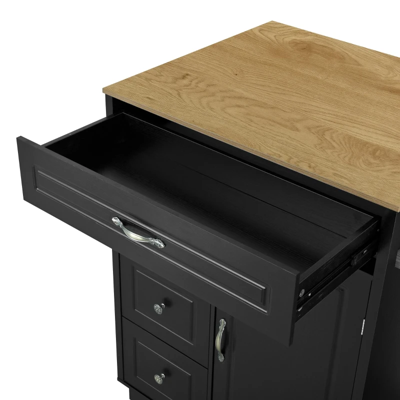 Stylish Mobile Bar Table with Extendable Countertop, Spacious Kitchen Counter with Storage Shelf, 73″ L x 27.5″ W x 41.5″ H, Black+Natural