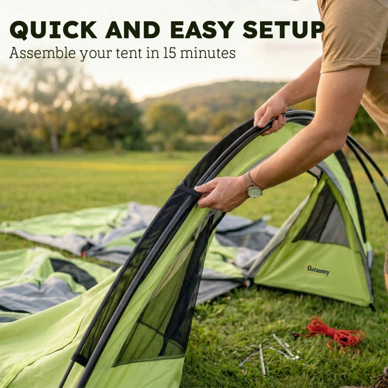 Outsunny 6 Person Camping Tent with Porch, Large Family Tent with 2 Bedroom and Living Room, Light Green
