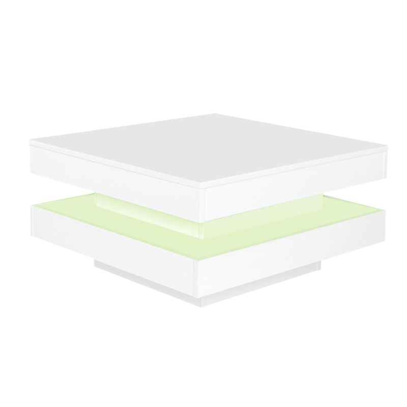 Square High-Gloss Coffee Table with App-Controlled LED Lighting, Modern Center Table with Double-Layer Storage, 27.5" L x 27.5" W x 14" H, White