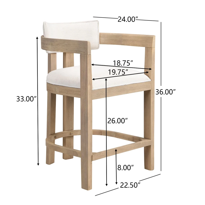 Counter-Height Bar Stools with Curved Solid Wood Backrest, Modern Counter Stools with Rubberwood Frame, 22.5'' L x 24'' W x 36'' H, Beige+Natural Ash
