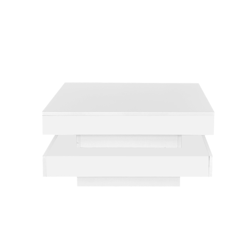 Square High-Gloss Coffee Table with App-Controlled LED Lighting, Modern Center Table with Double-Layer Storage, 27.5" L x 27.5" W x 14" H, White