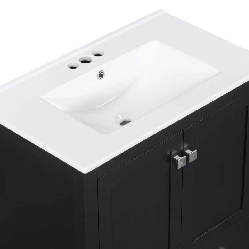 30" Bathroom Vanity with Single Undermount Sink, Cabinet with Soft-Close Doors and Versatile Storage, 30" L x 18.5" W x 34" H, Black+White